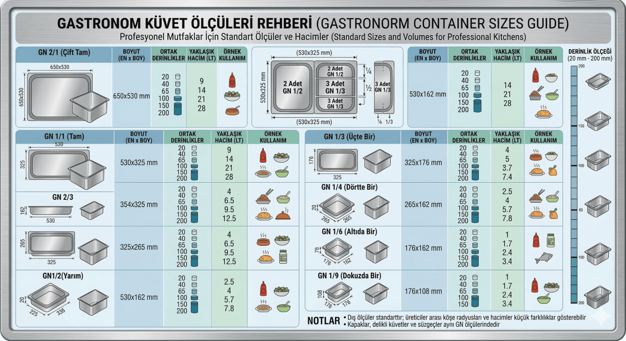 Gastronom Küvet Ölçüleri Rehberi: GN Kodları ve Kullanım Alanları