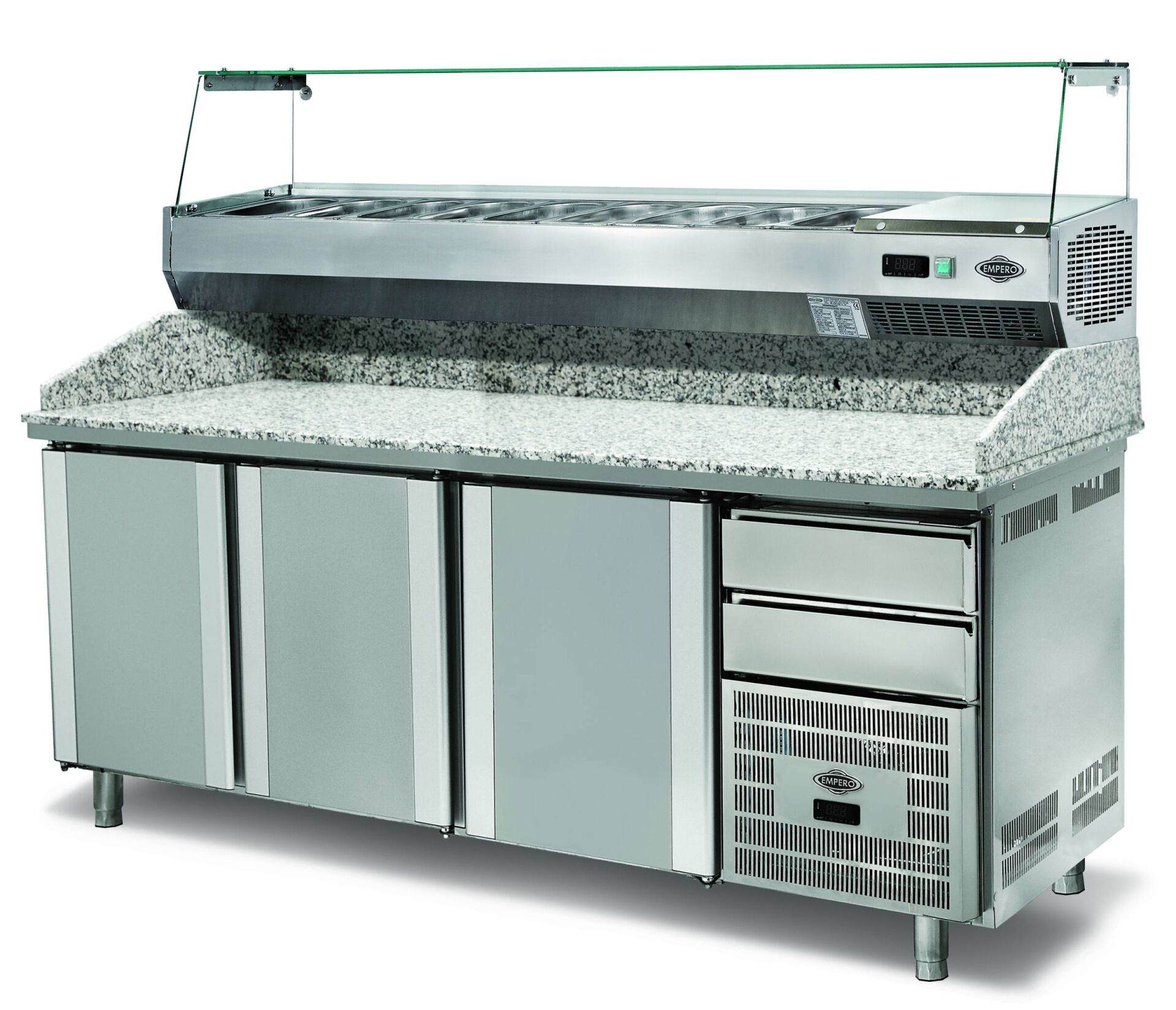 Pizza Ve Salata Hazırlık Dolabı 3 Kapılı Saladbarlı Granit Tablalı - EMP.210.80.02