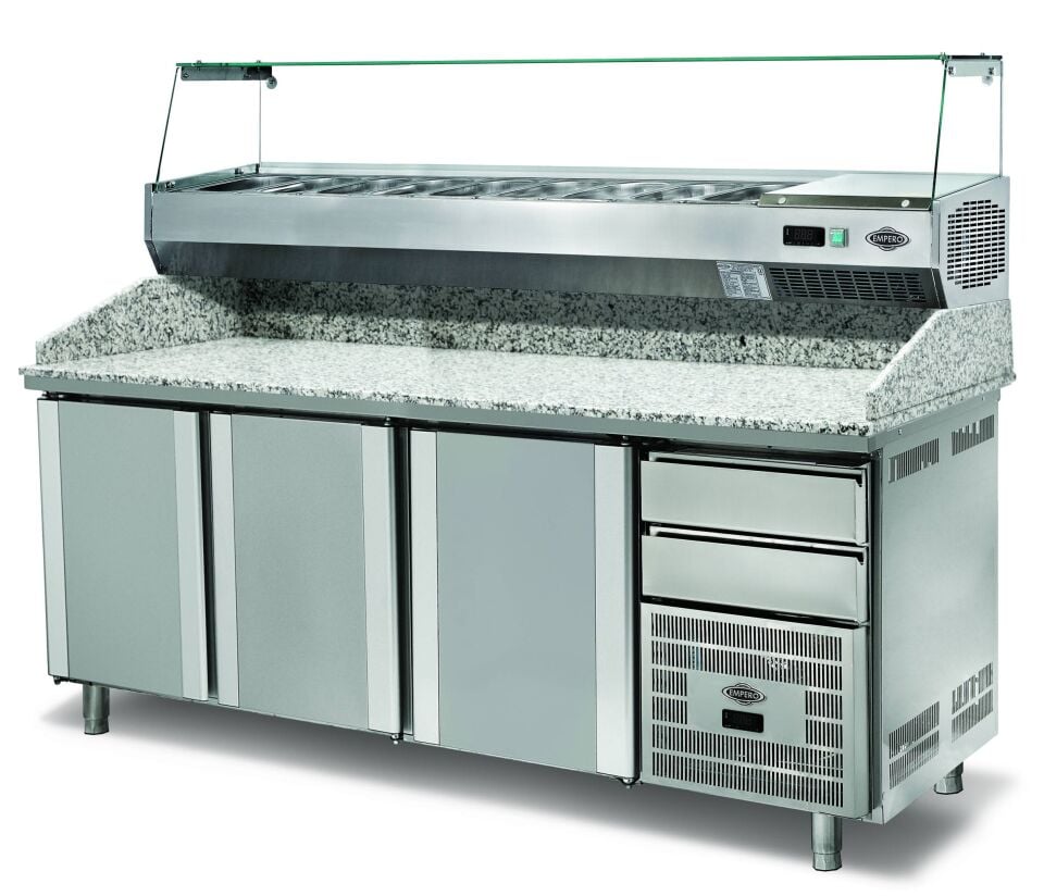 Pizza Ve Salata Hazırlık Dolabı 3 Kapılı Saladbarlı Granit Tablalı - EMP.210.80.02