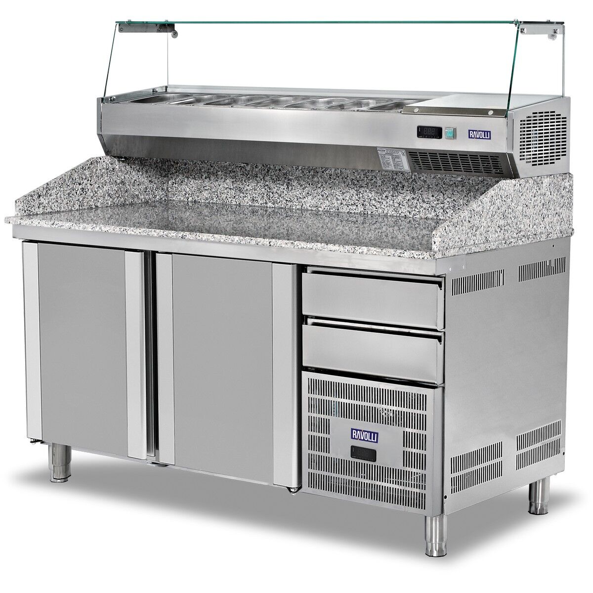 Pizza Ve Salata Hazırlık Dolabı 2 Kapılı Saladbarlı Granit Tablalı - RVL.160.80.02