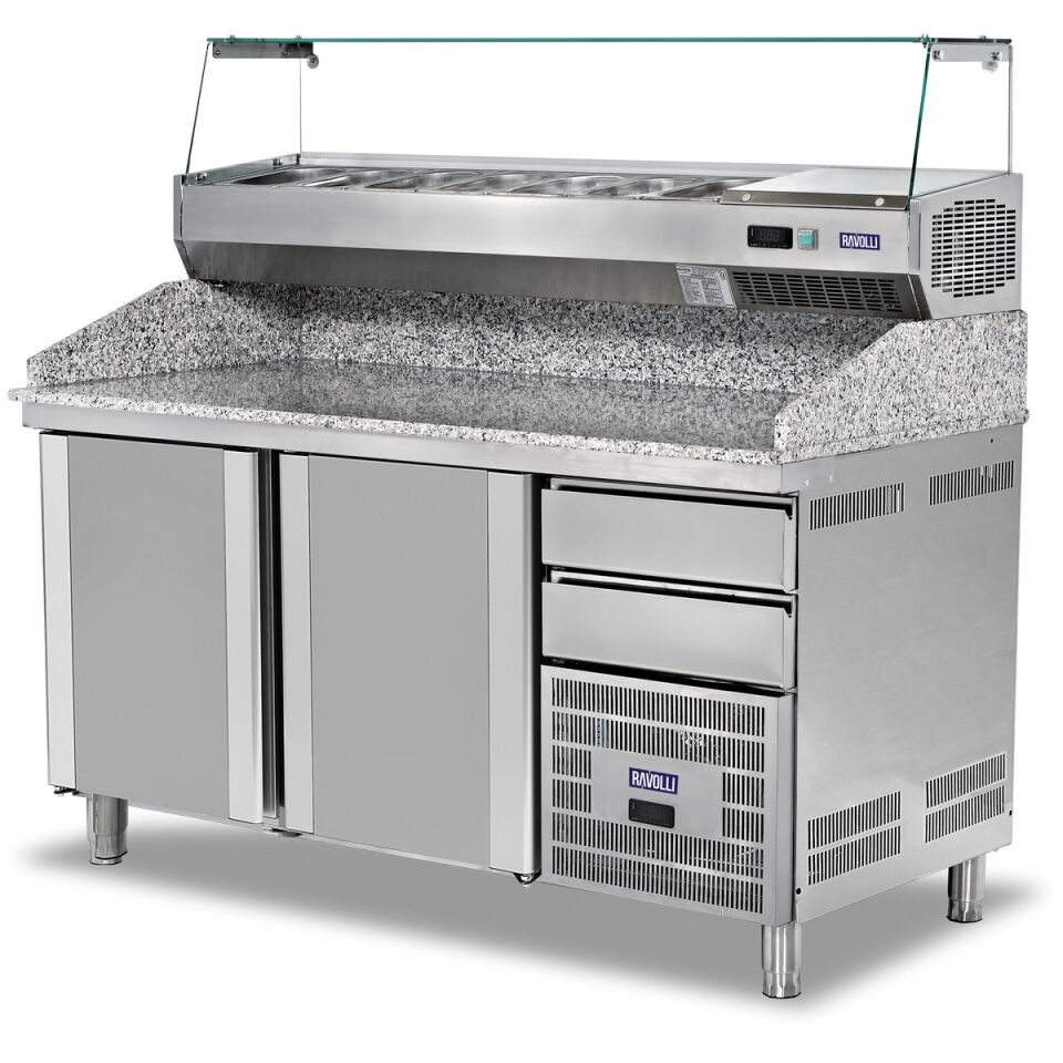 Pizza Ve Salata Hazırlık Dolabı 2 Kapılı Saladbarlı Granit Tablalı - RVL.160.80.02