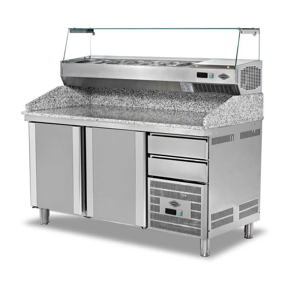 Pizza Ve Salata Hazırlık Dolabı 2 Kapılı Saladbarlı Granit Tablalı - EMP.160.80.02