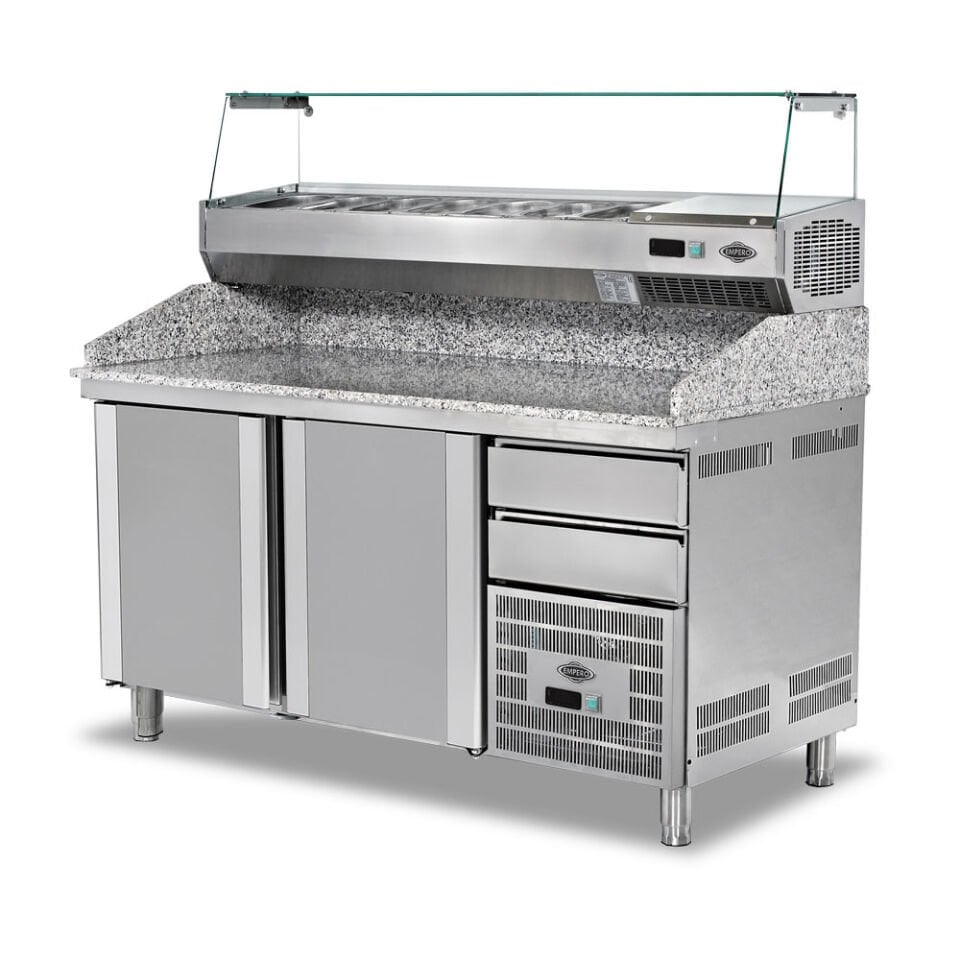 Pizza Ve Salata Hazırlık Dolabı 2 Kapılı Saladbarlı Granit Tablalı - EMP.160.80.02